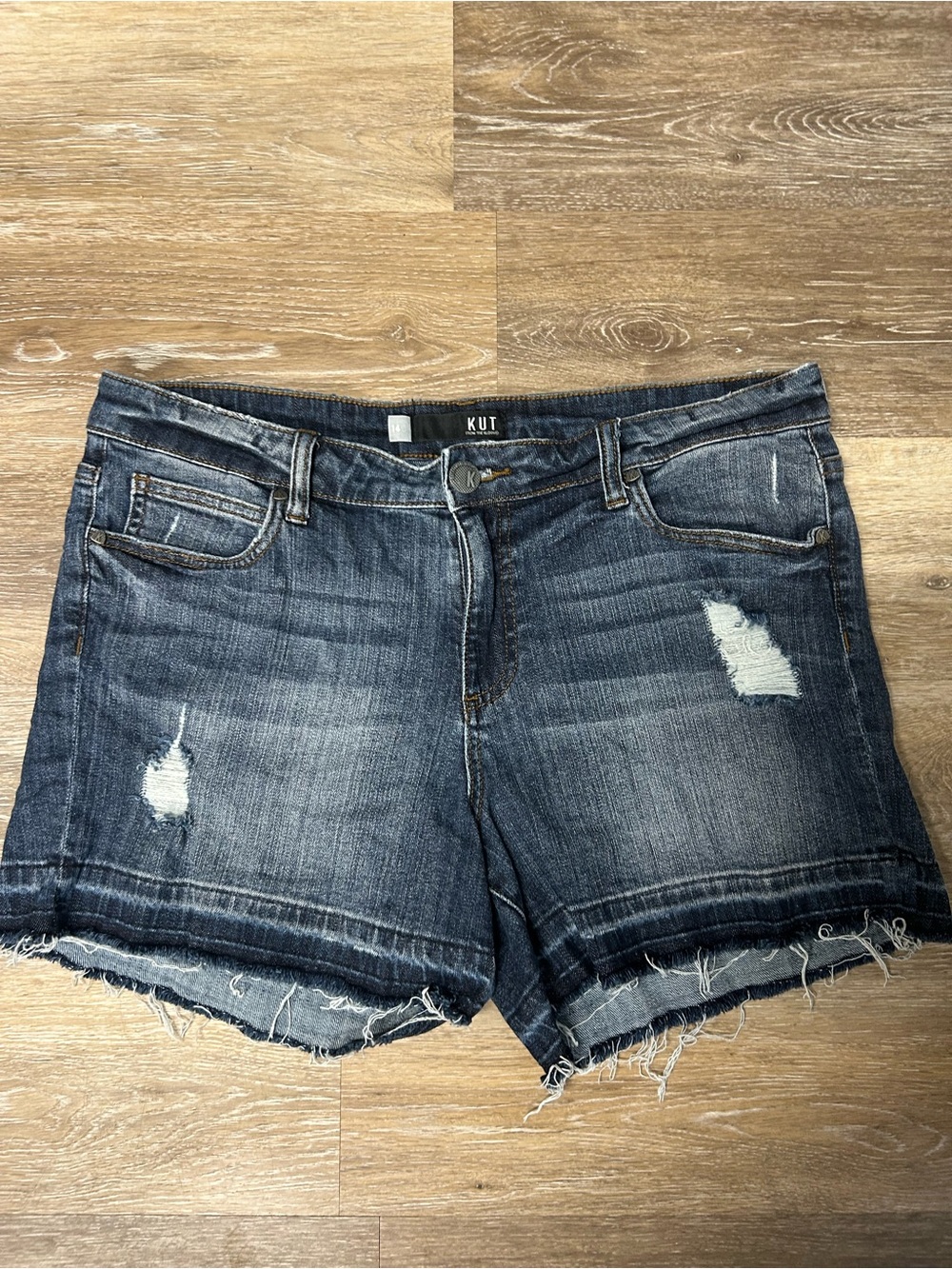 Kut from the Kloth Andrea Women’s Sz 14 Dark Wash Distressed Denim Jean Shorts